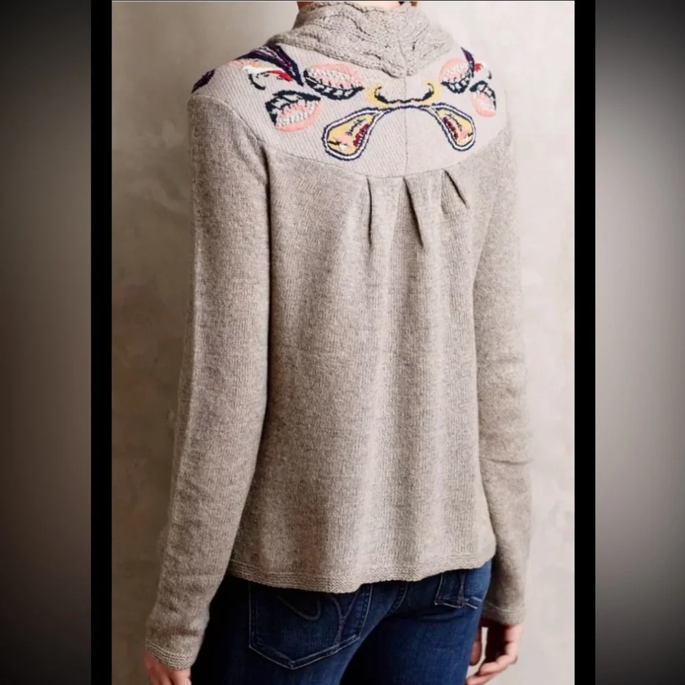 Anthropologie SLEEPING ON SNOW Folklore Cardigan Sweater Embroidered Fringe Boho